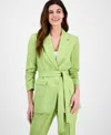 Tahari Asl Ruched Sleeve Belted Jacket In Fern