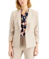 Tahari Asl Women's Ruched-sleeve One-button Blazer In Sand