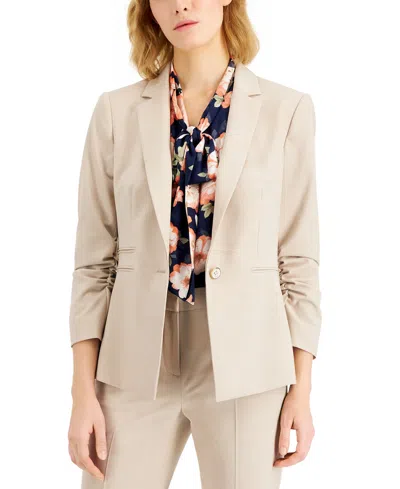 Tahari Asl Women's Ruched-sleeve One-button Blazer In Sand