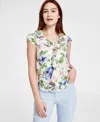 Tahari Asl Women's Ruffled-front Floral V-neck Top, Regular & Petite In Ivory Sand Floral