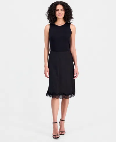 Tahari Asl Women's Satin Lace-trim A-line Skirt In Animal Print