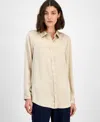 Tahari Asl Women's Satin Long-sleeve Button-front Blouse In Sand