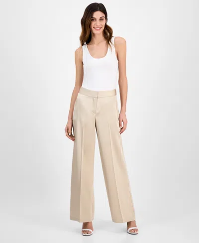 Tahari Asl Women's Satin Mid-rise Wide-leg Pants In Sand