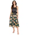 Tahari Asl Women's Satin Tie-waist Floral-embroidered Dress