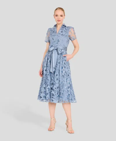 Tahari Asl Sequin Soutache Lace Cocktail Midi Dress In Blue