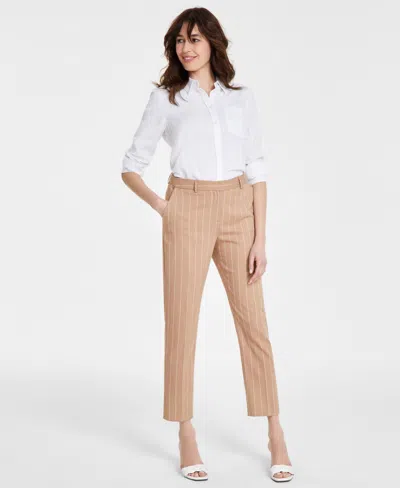 Tahari Asl Women's Shannon Striped Mid Rise Ankle Pants In Taupe,ivory