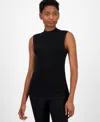 Tahari Asl Metallic Sleeveless Mock Neck Sweater In Black