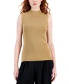 Tahari Asl Women's Metallic-knit Mock Neck Sleeveless Top In Camel,gold