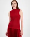 Tahari Asl Women's Shimmer Mock-neck Sleeveless Top In Lipstick