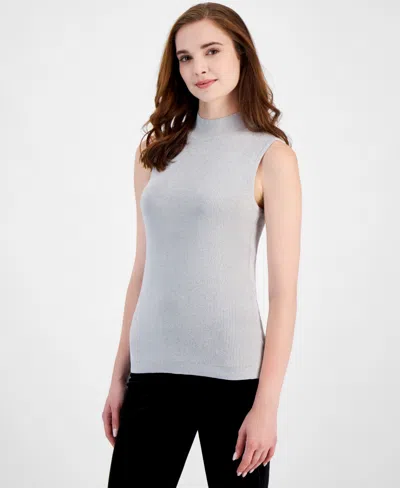 Tahari Asl Women's Shimmer Mock-neck Sleeveless Top In Silver