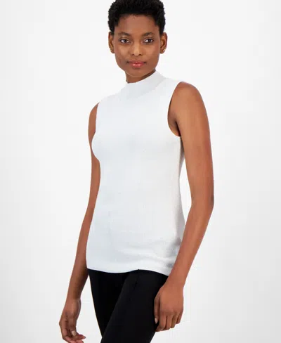 Tahari Asl Women's Shimmer Mock-neck Sleeveless Top In White