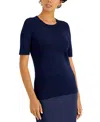 Tahari Asl Women's Short-sleeve Crewneck T-shirt Sweater In New Navy
