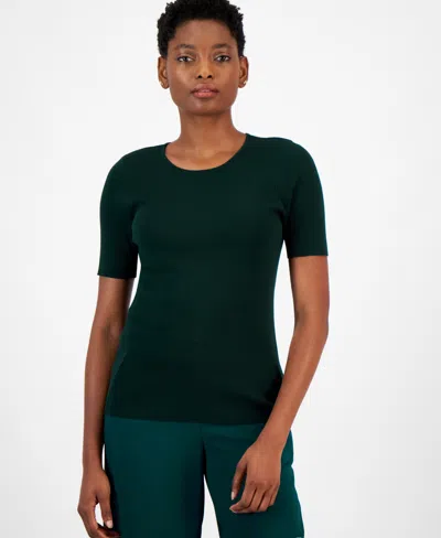 Tahari Asl Women's Short-sleeve Ribbed Top In Hunter