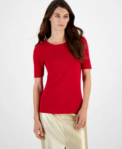 Tahari Asl Women's Short-sleeve Ribbed Top In Lipstick