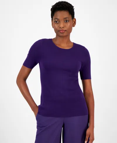 Tahari Asl Women's Short-sleeve Ribbed Top In Prism Viol