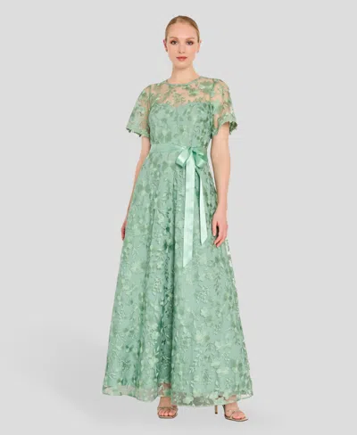 Tahari Asl Women's Short-sleeve Embroidered Gown In Green