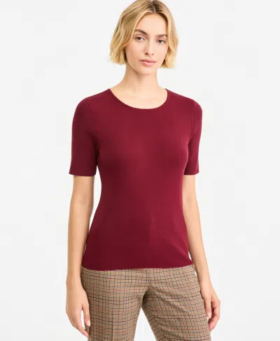 Tahari Asl Women's Short-sleeve Scoop-neck Sweater In Brown