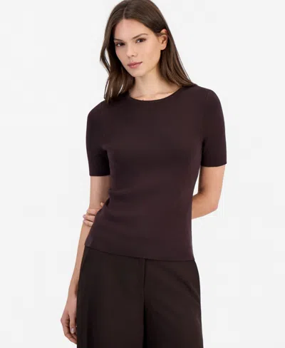 Tahari Asl Women's Short-sleeve Scoop-neck Sweater In Espresso