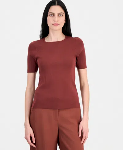 Tahari Asl Women's Short-sleeve Sweater T-shirt In Brown