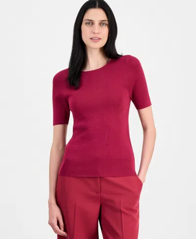 Tahari Asl Women's Short-sleeve Sweater T-shirt In Red