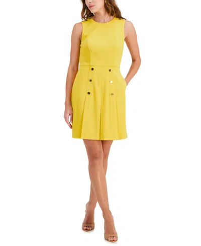 Tahari Asl Women's Sleeveless Button A-line Dress In Lemonade