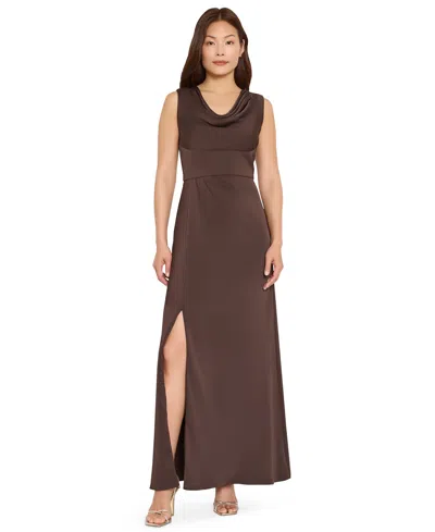 Tahari Asl Women's Sleeveless Cowl Neck Satin Gown In Brown