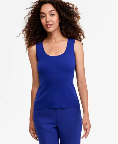 Tahari Asl Women's Sleeveless Scoop-neck Tank Sweater In Blue