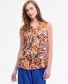 Tahari Asl Print Tie Neck Sleeveless Top In Multi