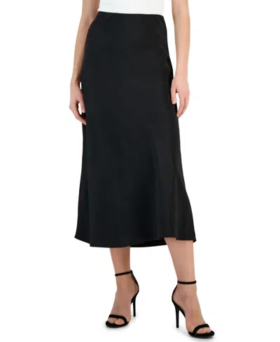 Tahari Asl Women's Solid Satin Side-zip Midi Skirt In Black