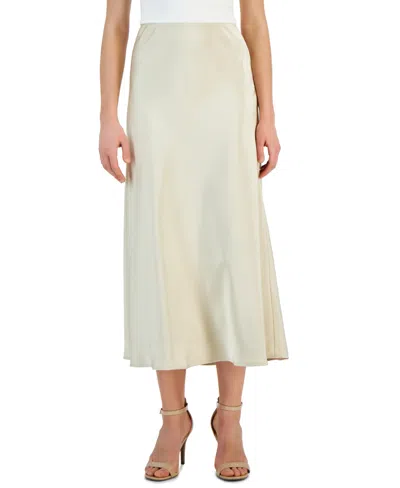 Tahari Asl Women's Solid Satin Side-zip Midi Skirt In Sand