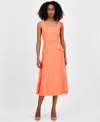 Tahari Asl Women's Sqaure-neck Belted Midi Dress