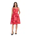 Tahari Asl Women's Square Neck Printed Jacquard Fit And Flare Dress In Red