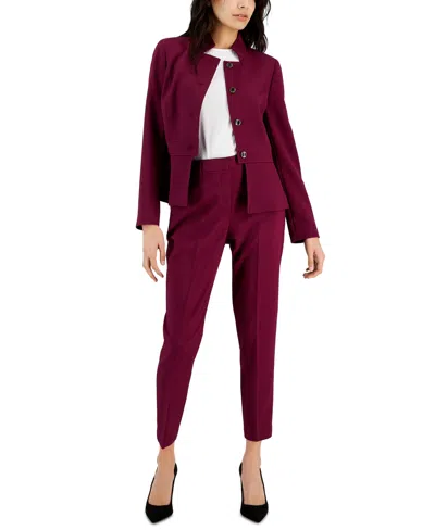 Tahari Asl Women's Stand Collar Button-front Pantsuit In Bordeaux