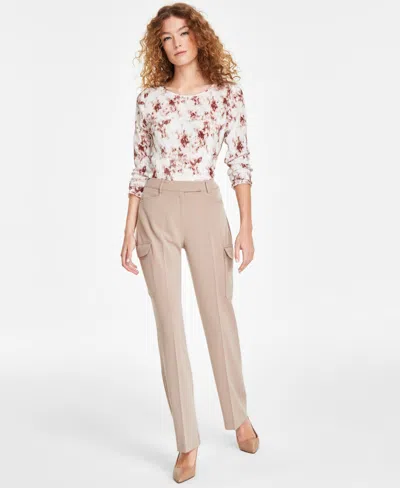 Tahari Asl Women's Straight-leg Cargo Pants In Latte