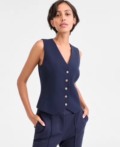 Tahari Asl Crepe Vest In Blue