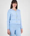 Tahari Asl Women's Striped Button-front Cardigan In Ice Blue Ivory