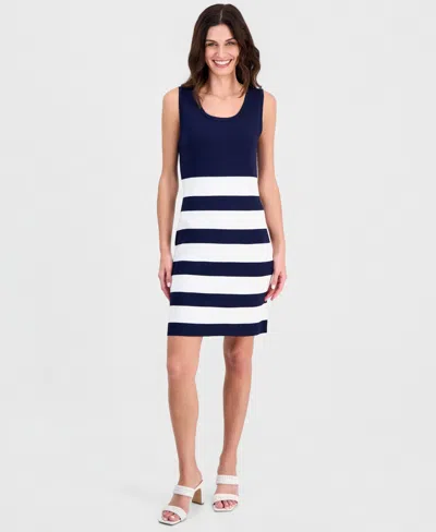 Tahari Asl Women's Striped Knit Tank Dress In Blue