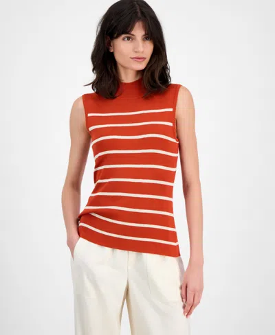 Tahari Asl Women's Striped Mock-neck Sleeveless Sweater