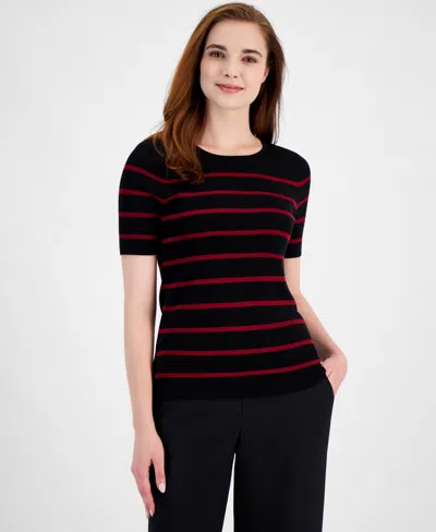 TAHARI ASL WOMEN'S STRIPED SHORT-SLEEVE KNIT TOP