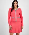 Tahari Asl Women's Striped-trim Long-sleeve Cardigan In Sunset Navy Ivory