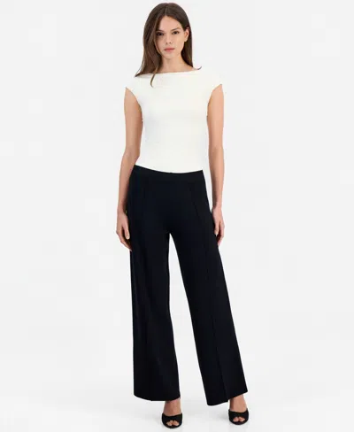Tahari Asl Women's Sweater Knit Wide-leg Pull-on Pants In Black