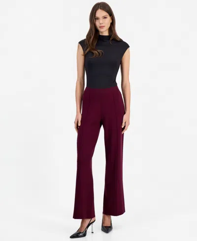 Tahari Asl Women's Sweater Knit Wide-leg Pull-on Pants In Burgundy
