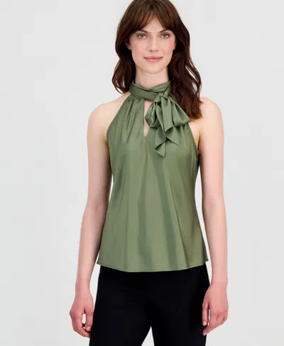 Tahari Asl Women's Tie Mock Neck Sleeveless Blouse In Black