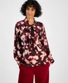 Tahari Asl Print Bow Neck Shirt In Mulberry Multi