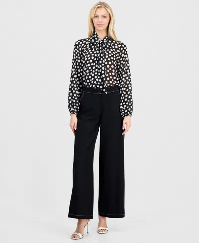Tahari Asl Women's Topstitch-trim Wide-leg Pants In Black