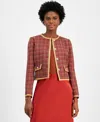 Tahari Asl Embroidered Jacket In Brick,natural
