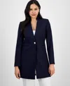 Tahari Asl Women's Twill Notched-collar One-button Topper In Navy
