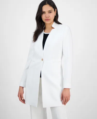 Tahari Asl Women's Twill Notched-collar One-button Topper In White