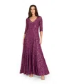 Tahari Asl Sequin Flare Gown In Purple