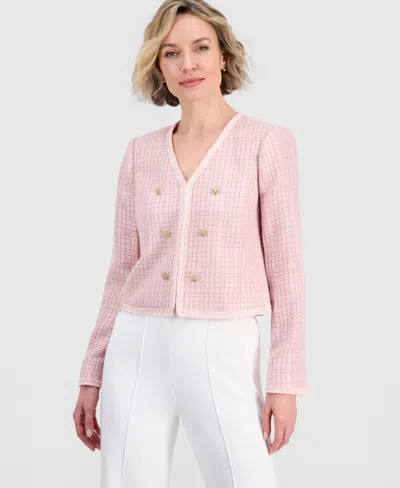 Tahari Asl Women's V-neck Boucle-knit Jacket In Pink